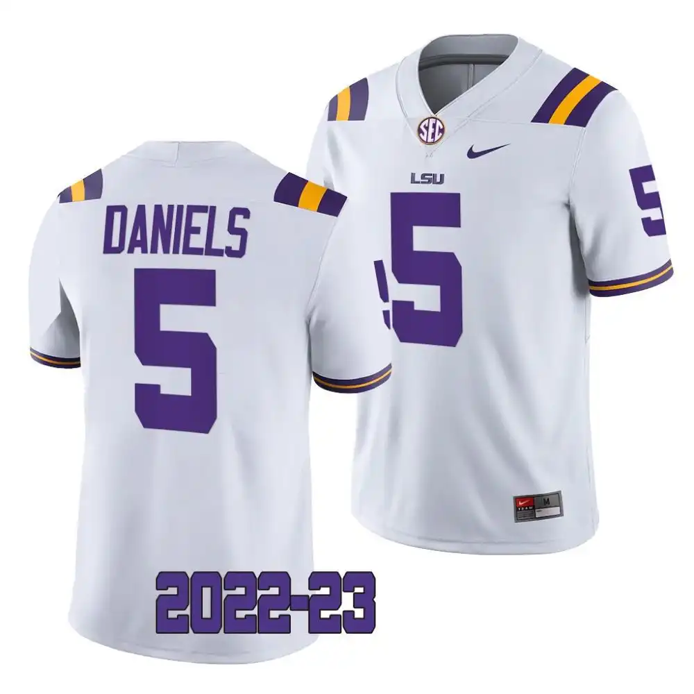 Men's LSU Tigers Jayden Daniels #5 White 2022-23 Game NCAA Football Jersey